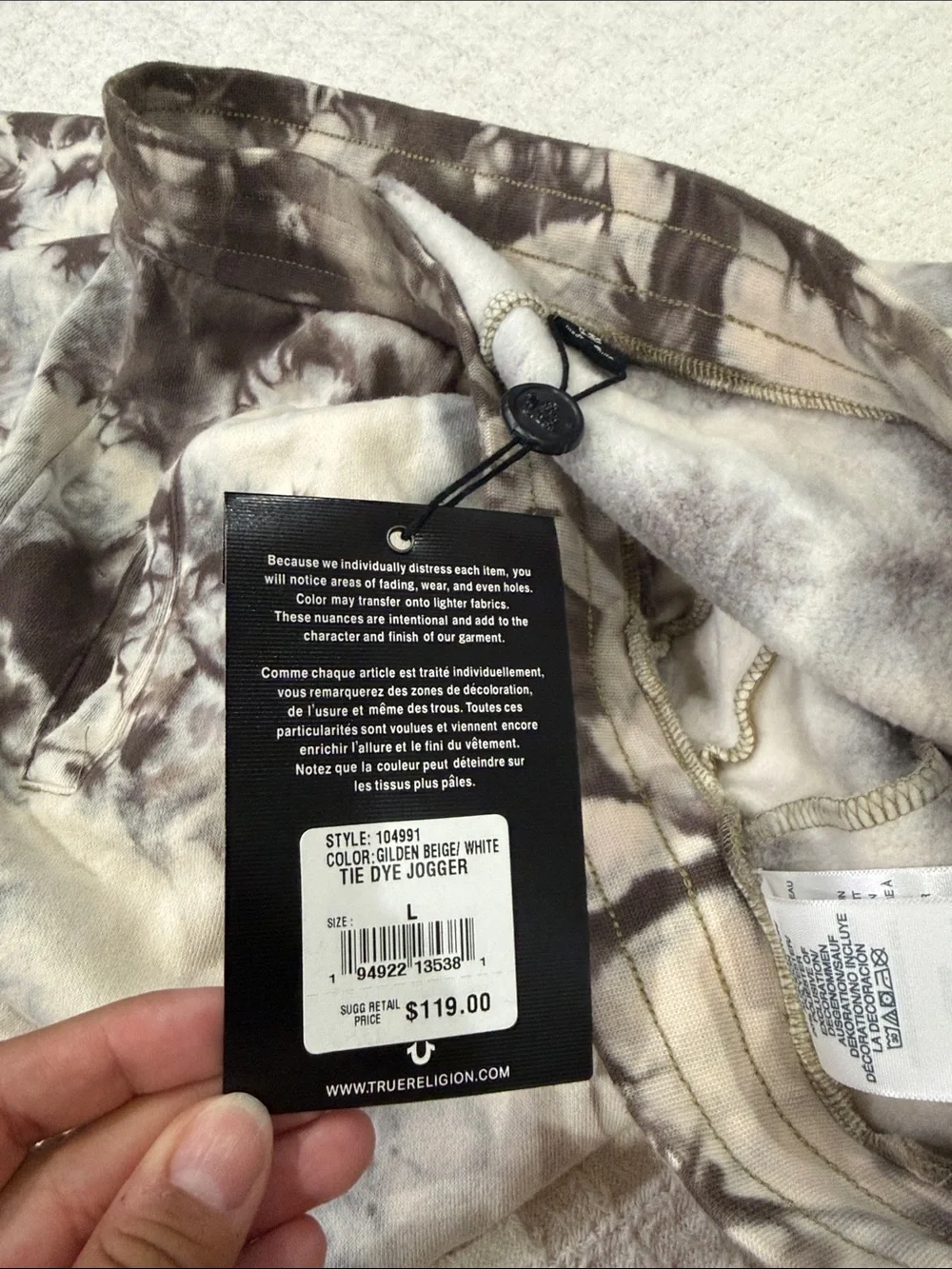 True Religion Gilden Beige & White Tie-Dye Joggers